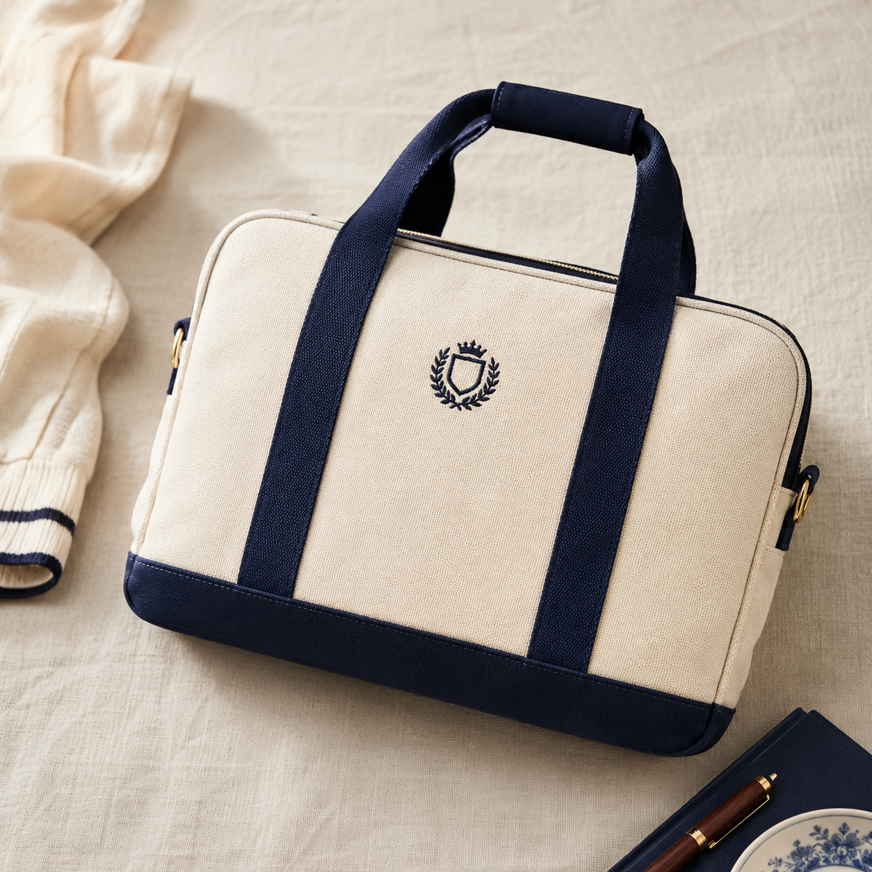 Classic canvas banker bag with logo