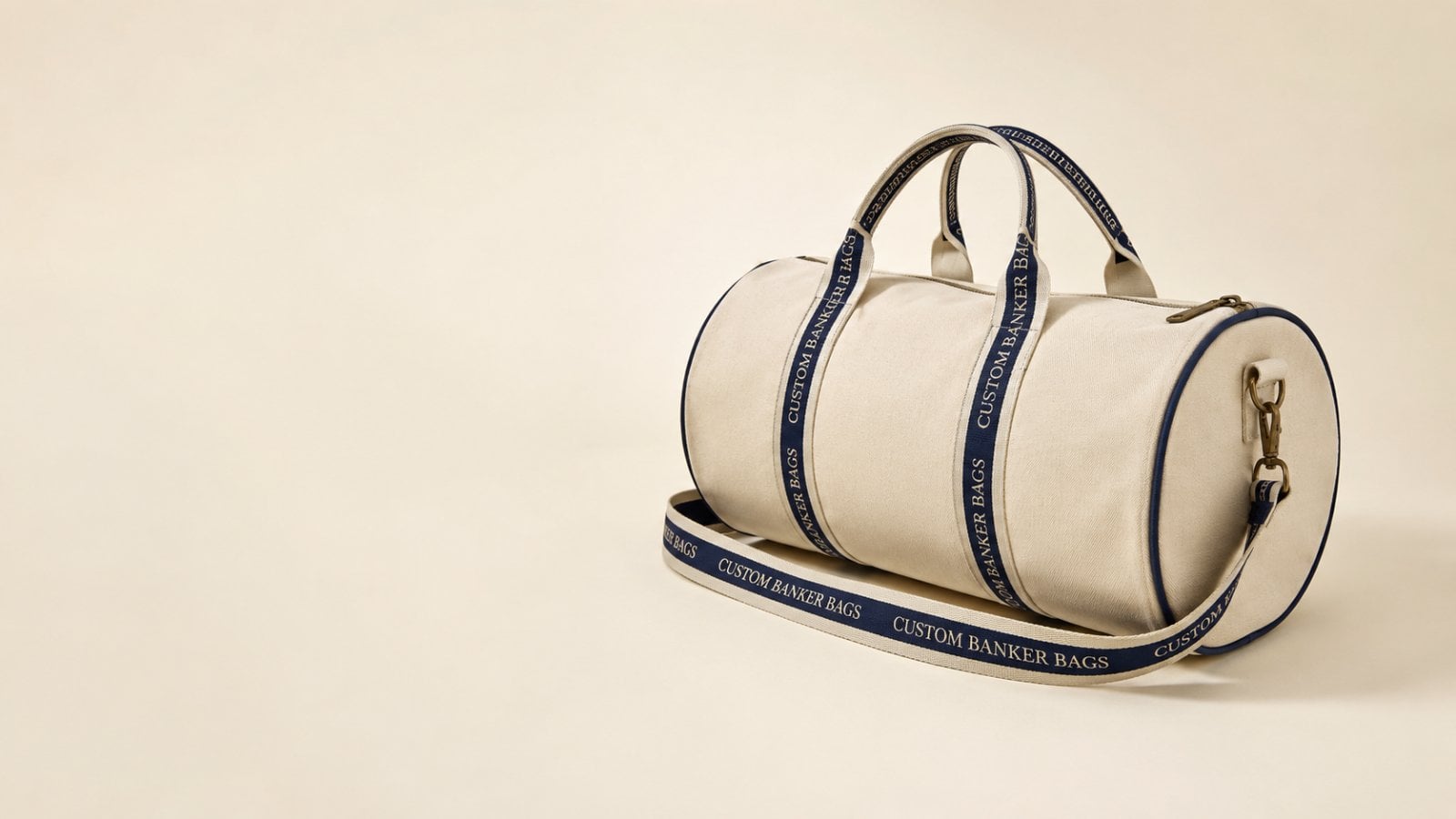 Custom banker bags with embroidered firm logo on a boardroom table